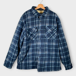 OSCAR SPORTS Sherpa Lined Fleece Shirt Jacket 2XL Blue Plaid Outdoor